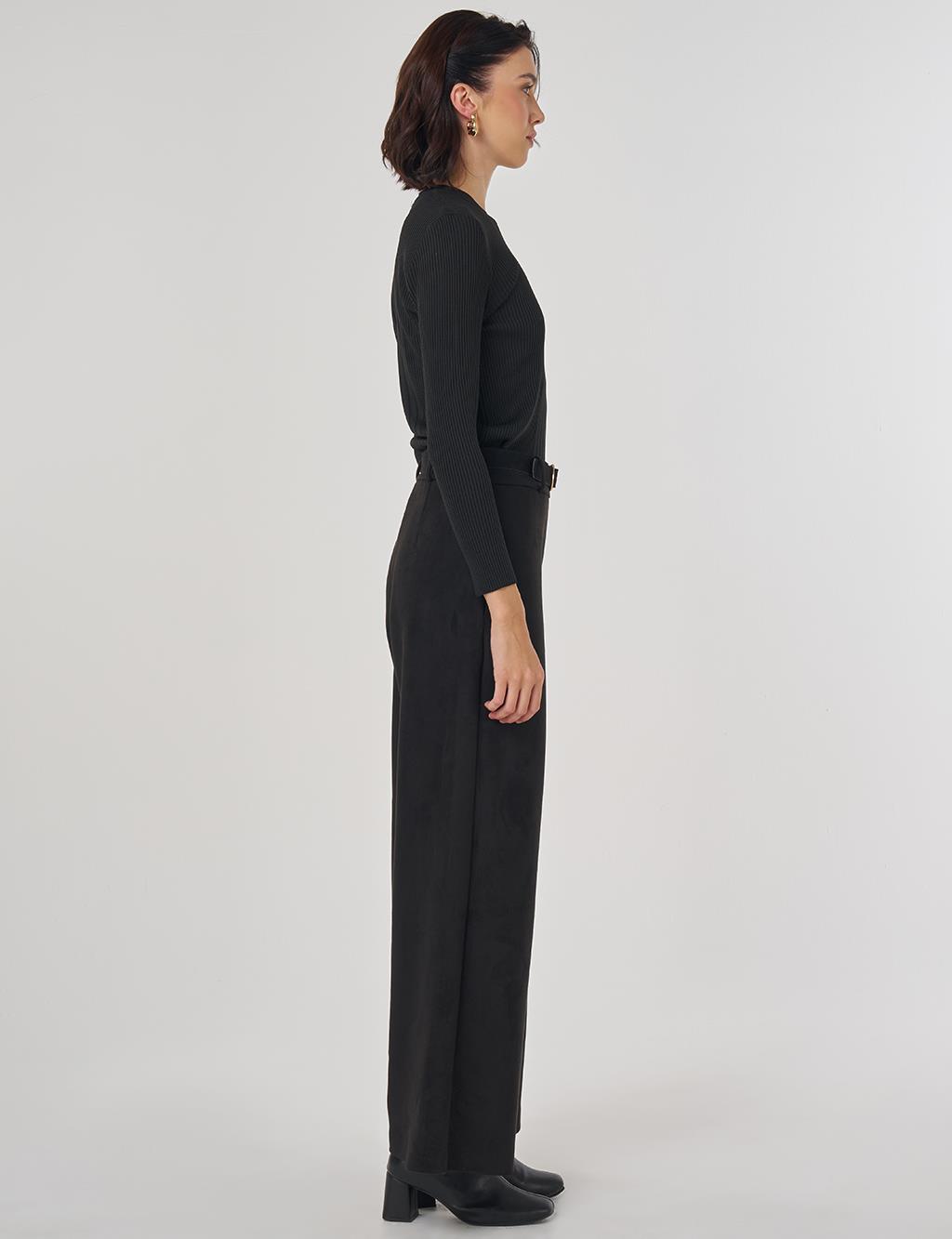 Belted Suede Pants Black