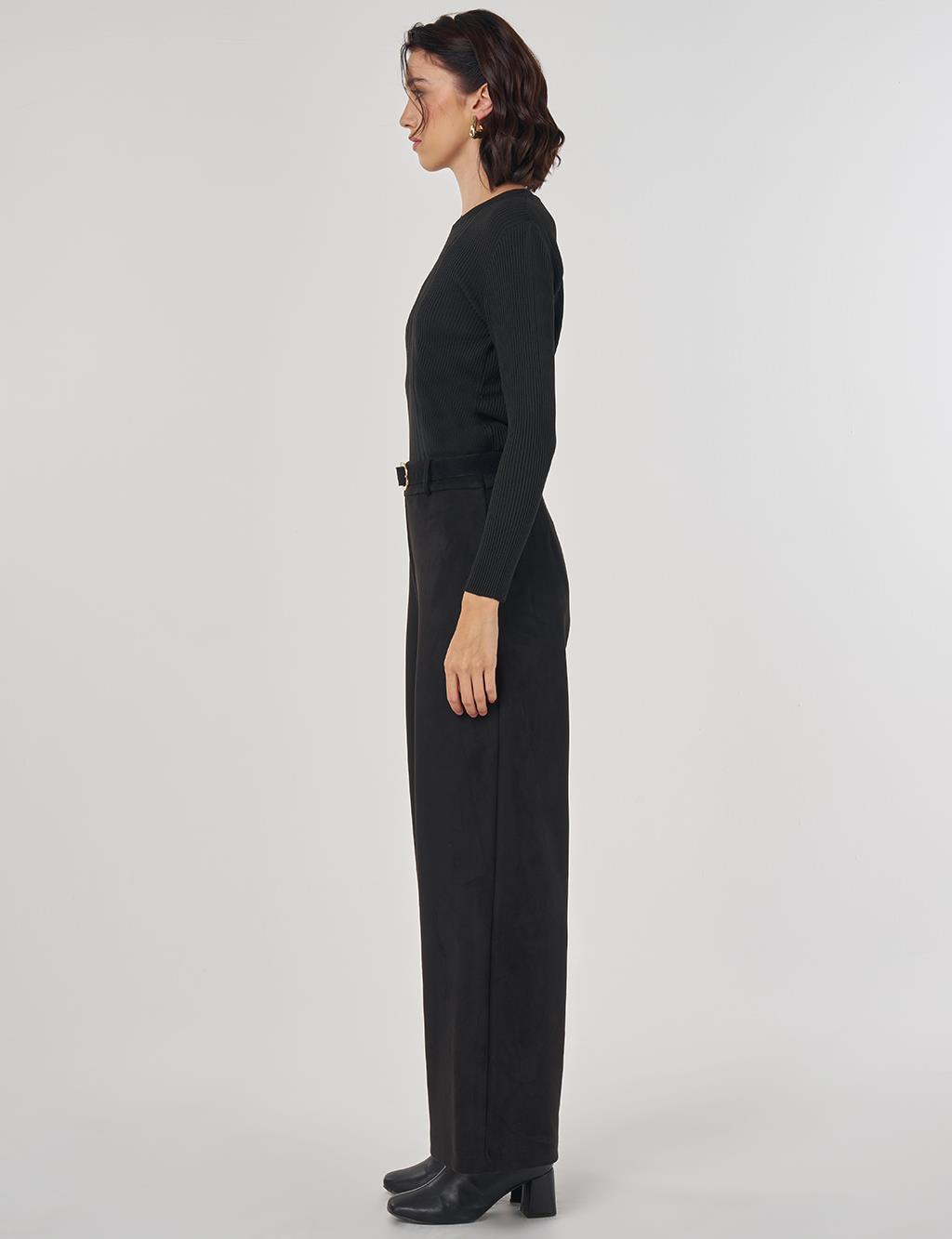 Belted Suede Pants Black