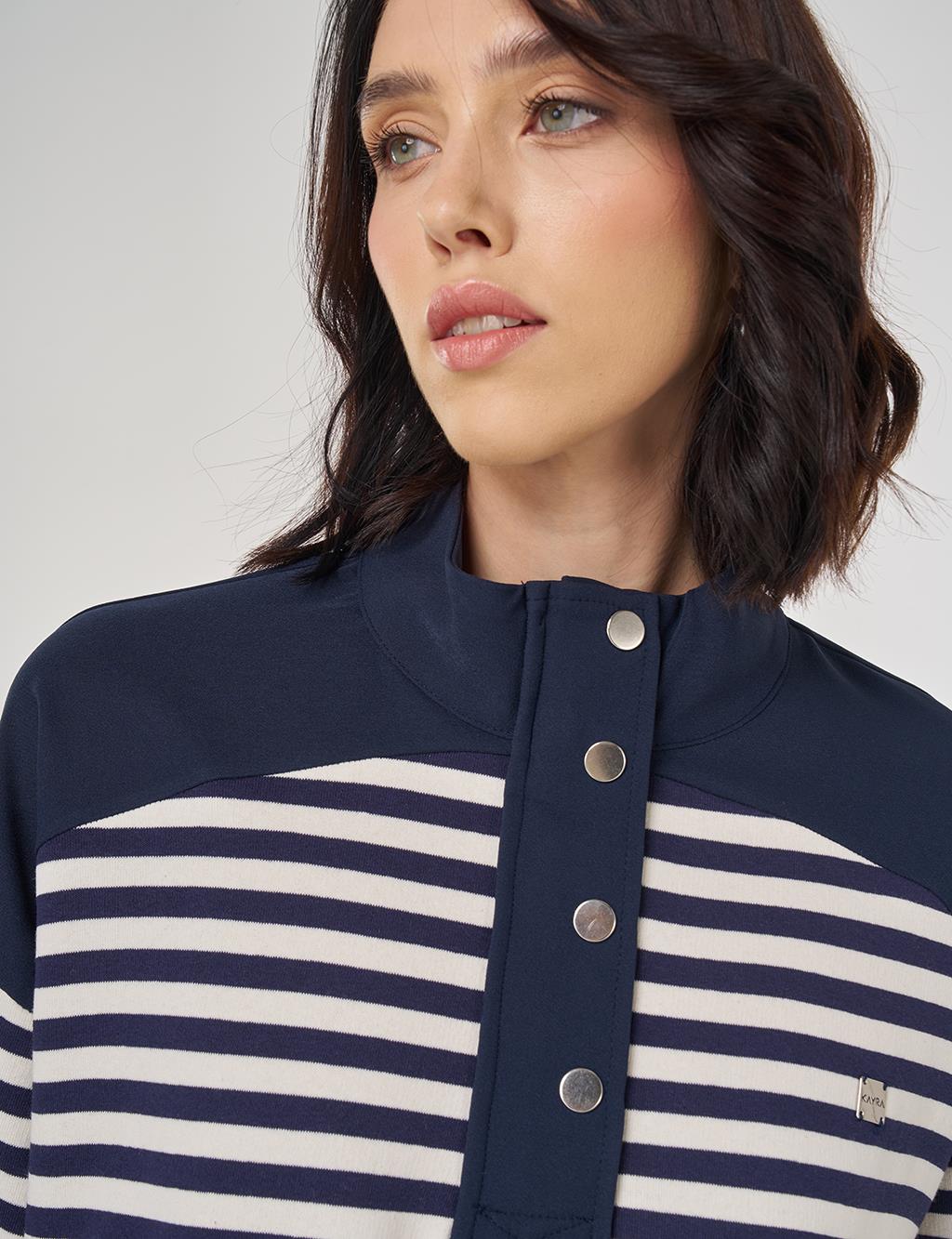 Düşük Omuz Çizgi Desen Sweatshirt Optik Beyaz 