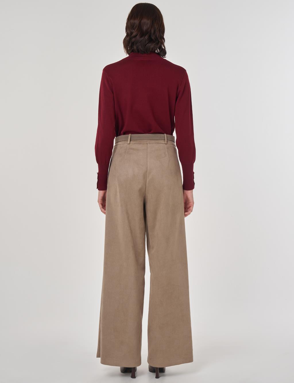 Kemerli Süet Pantolon Vizon