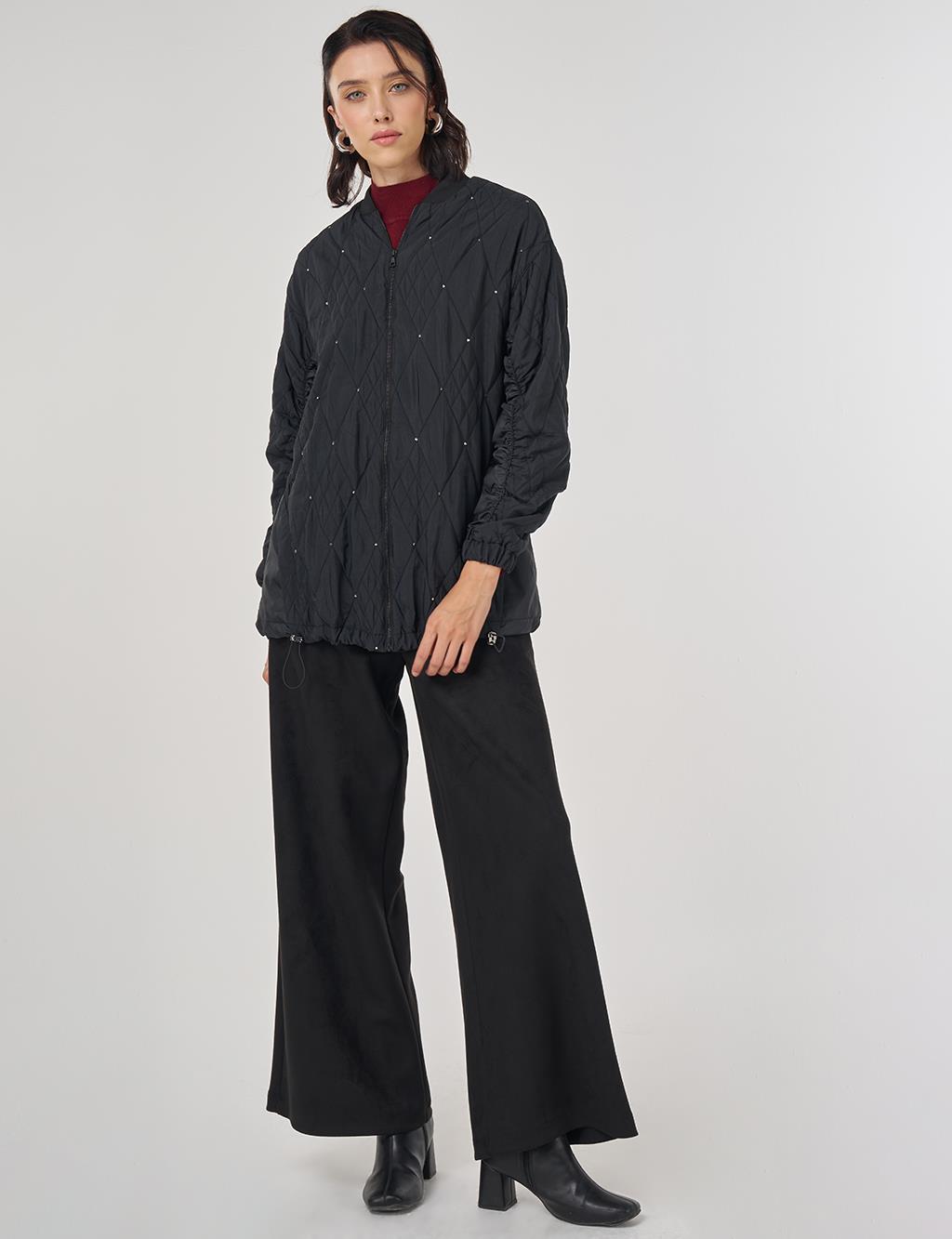 Embossed Pattern Jacket Black