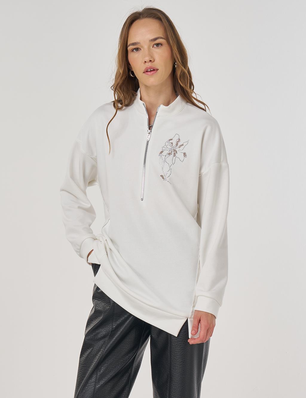 Hotfix Printed Three-Thread Sweatshirt Ecru