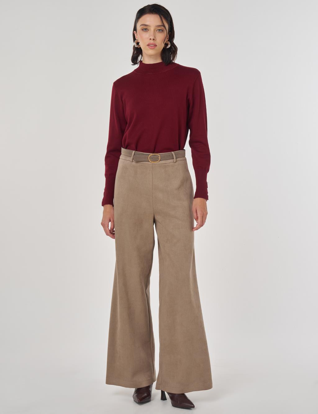 Kemerli Süet Pantolon Vizon