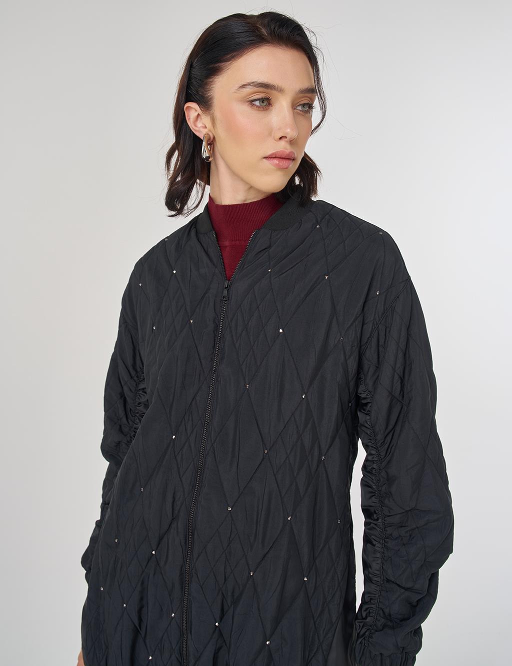 Embossed Pattern Jacket Black