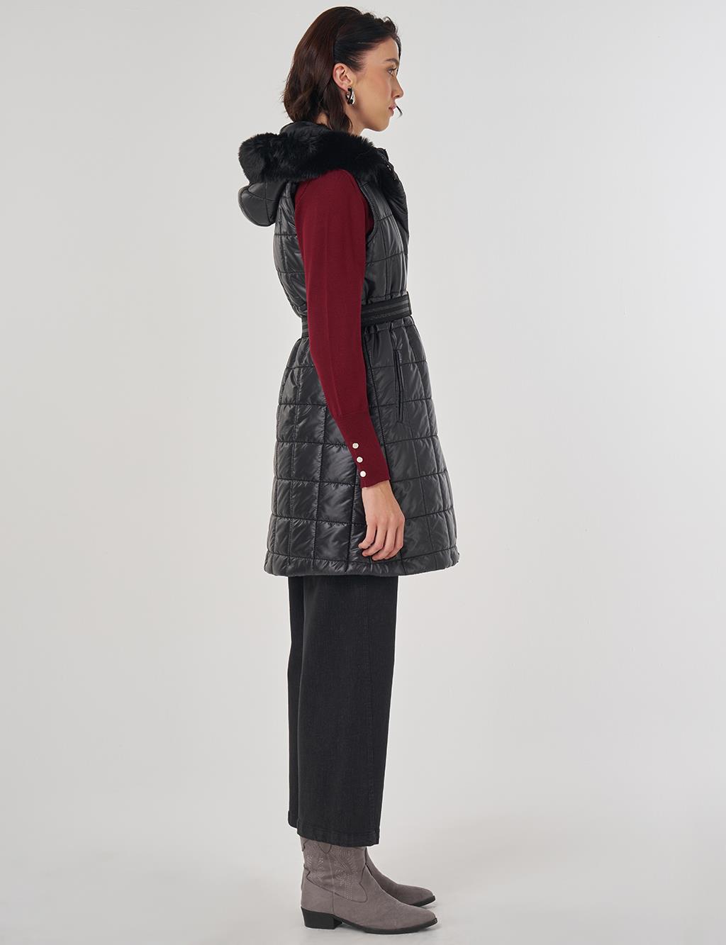 Suni Kürklü Şişme Yelek Siyah 