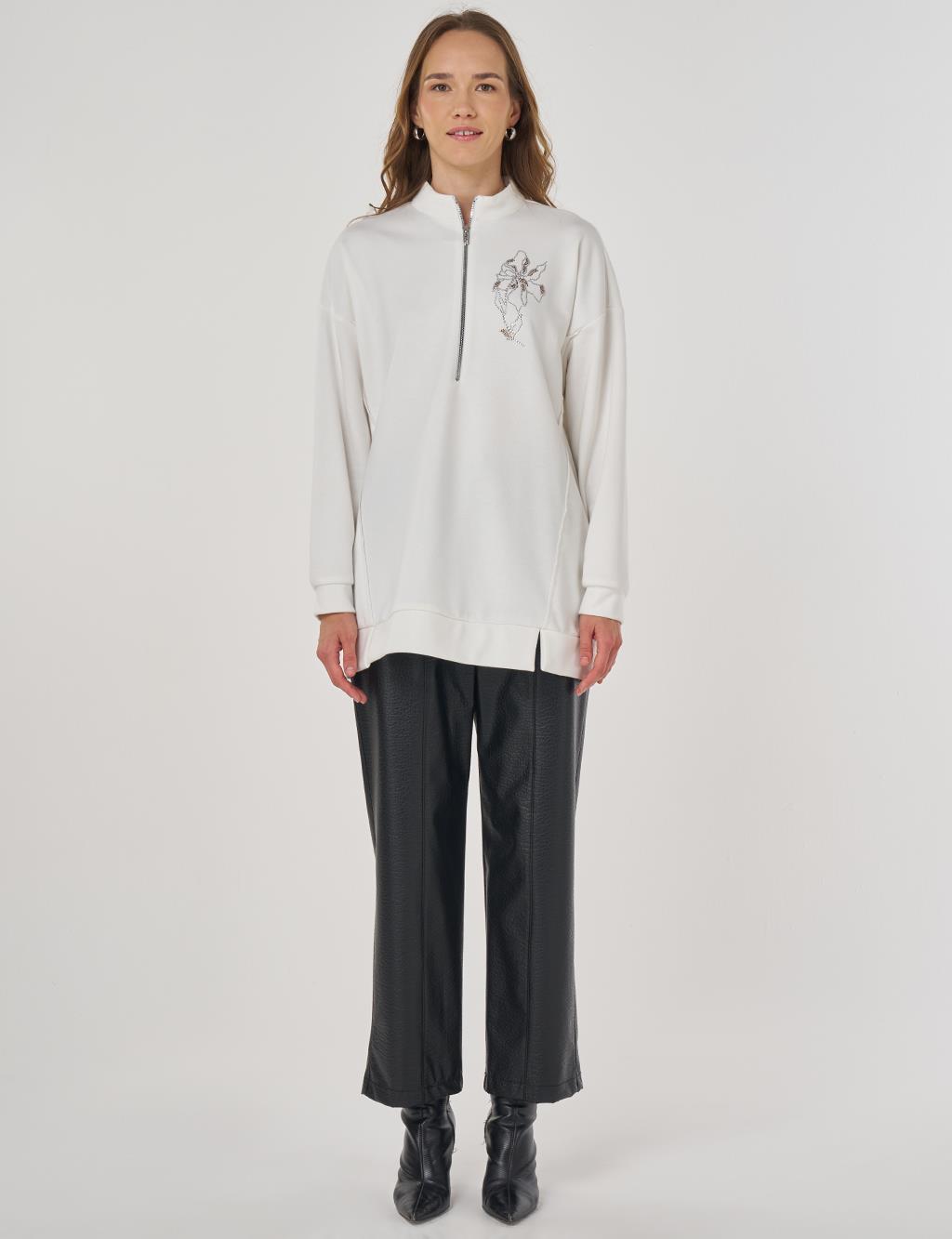 Hotfix Printed Three-Thread Sweatshirt Ecru