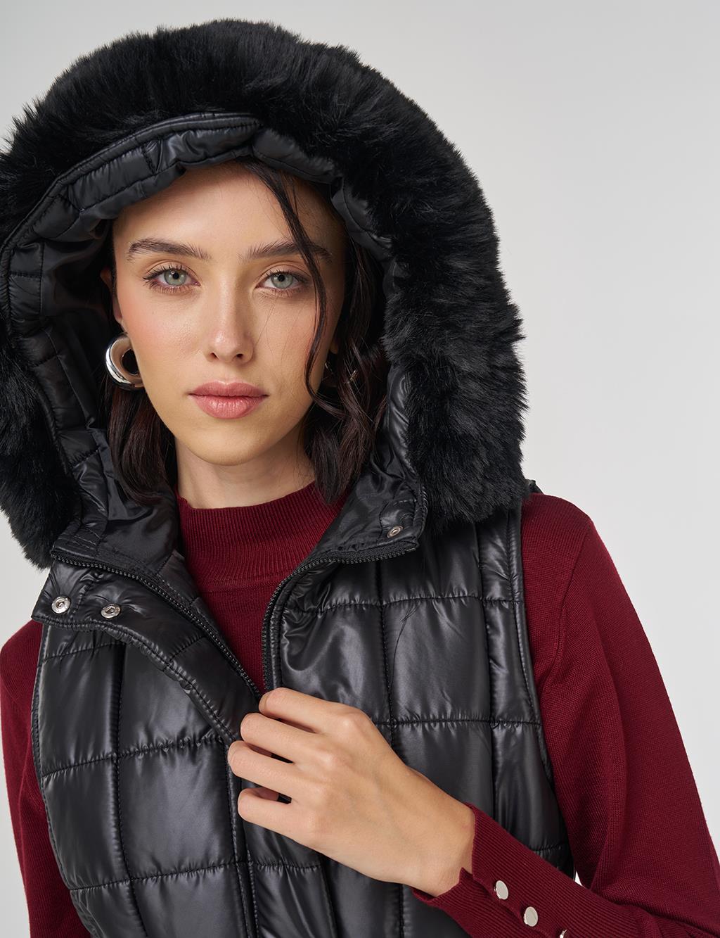 Suni Kürklü Şişme Yelek Siyah 