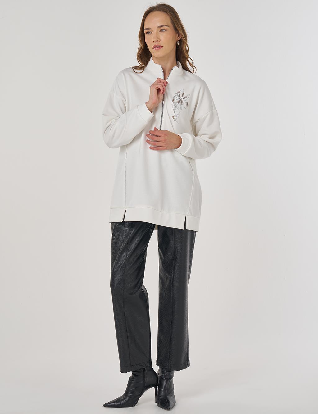 Hotfix Printed Three-Thread Sweatshirt Ecru