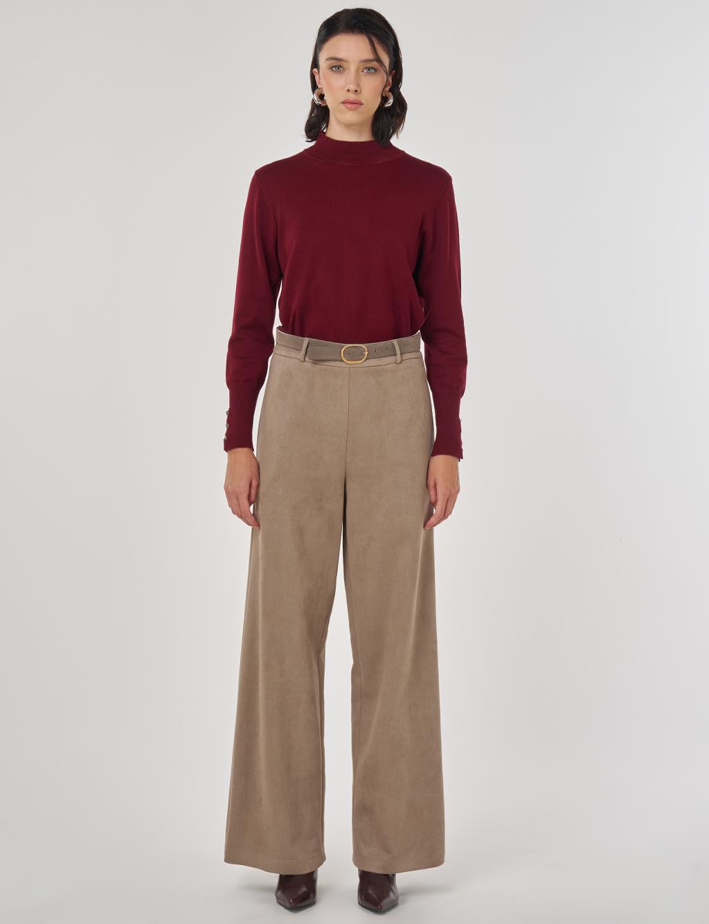 Kemerli Süet Pantolon Vizon