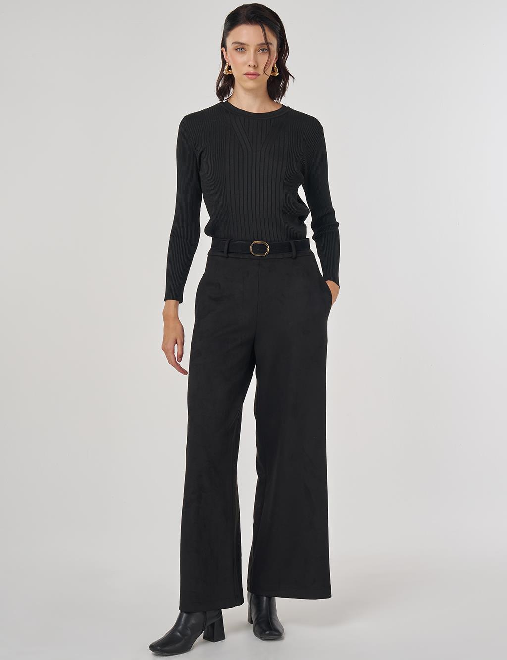 Belted Suede Pants Black