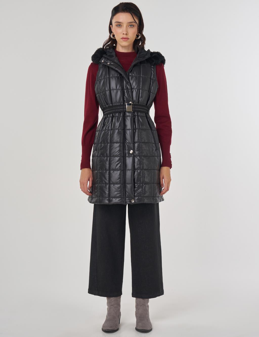 Suni Kürklü Şişme Yelek Siyah 