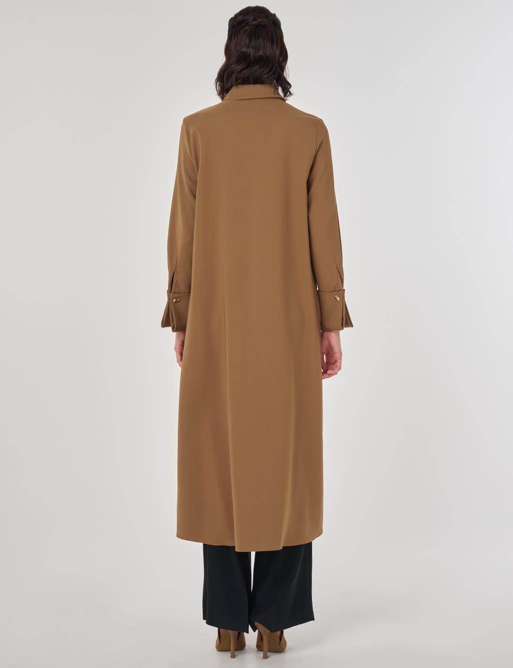 Parlak Düğmeli Uzun Tunik Koyu Oliv