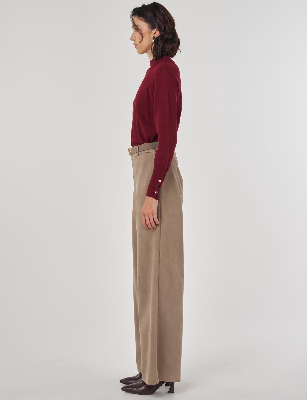 Kemerli Süet Pantolon Vizon