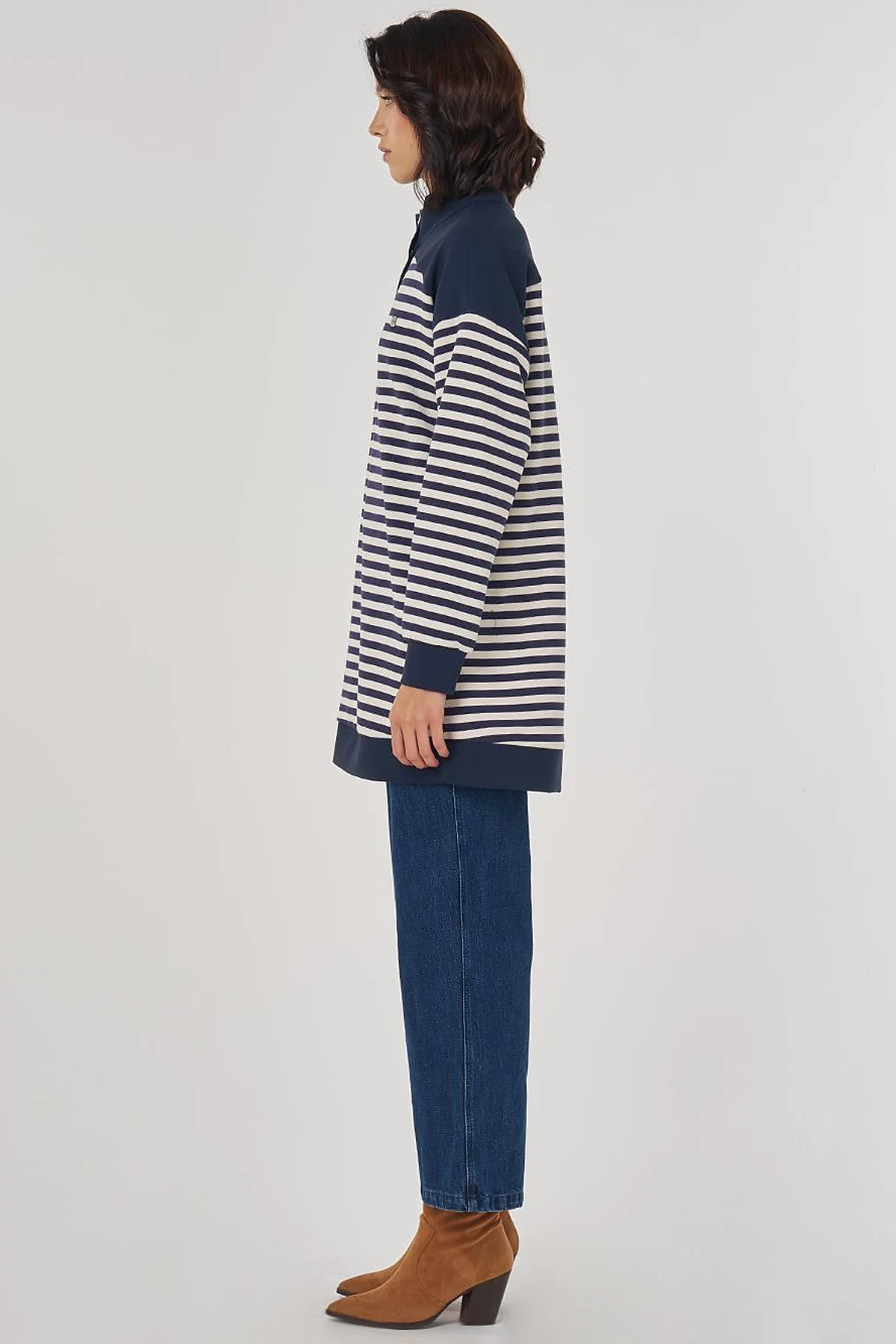 Drop Shoulder Stripe Pattern Sweatshirt Optic White