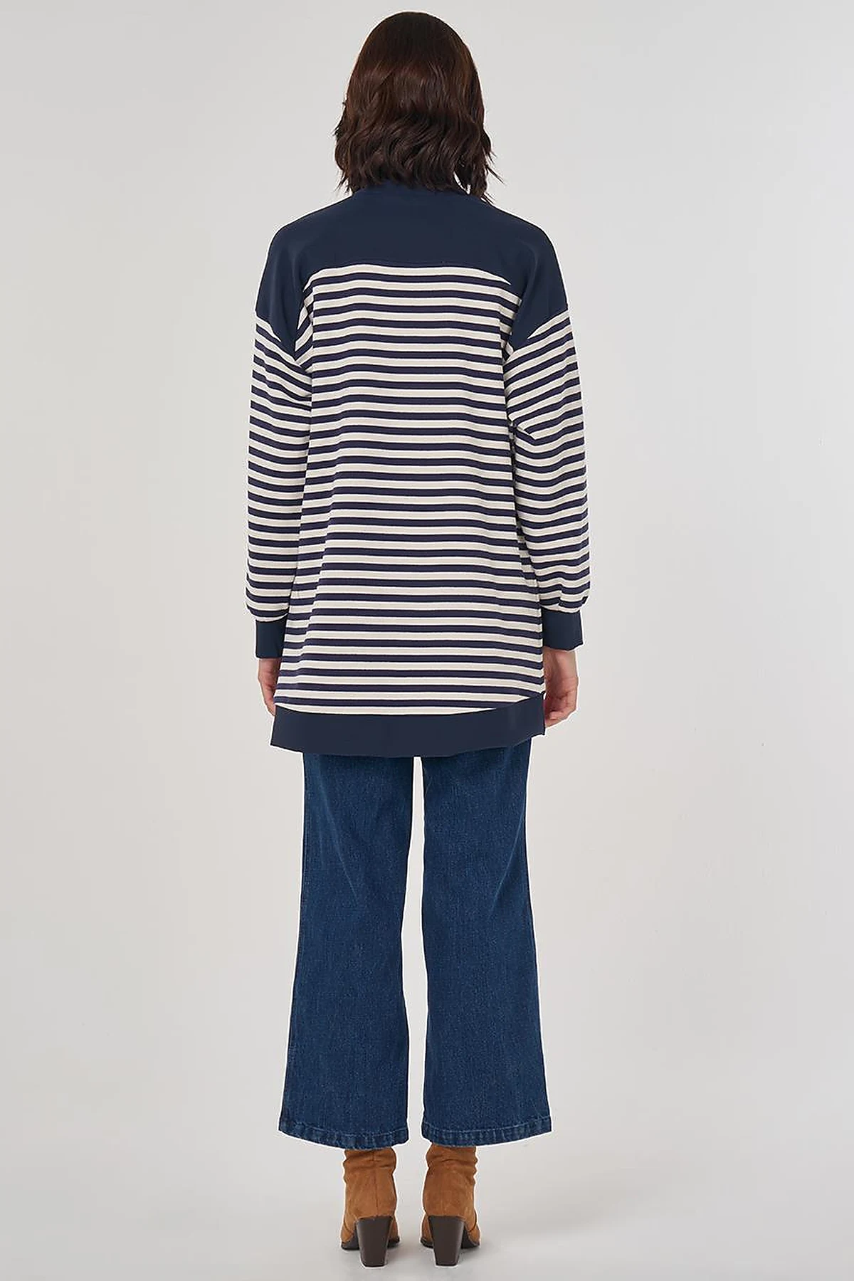 Drop Shoulder Stripe Pattern Sweatshirt Optic White
