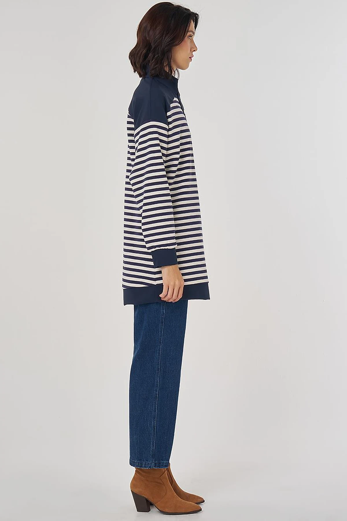 Drop Shoulder Stripe Pattern Sweatshirt Optic White