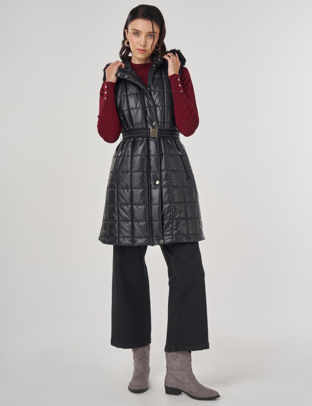 Suni Kürklü Şişme Yelek Siyah 