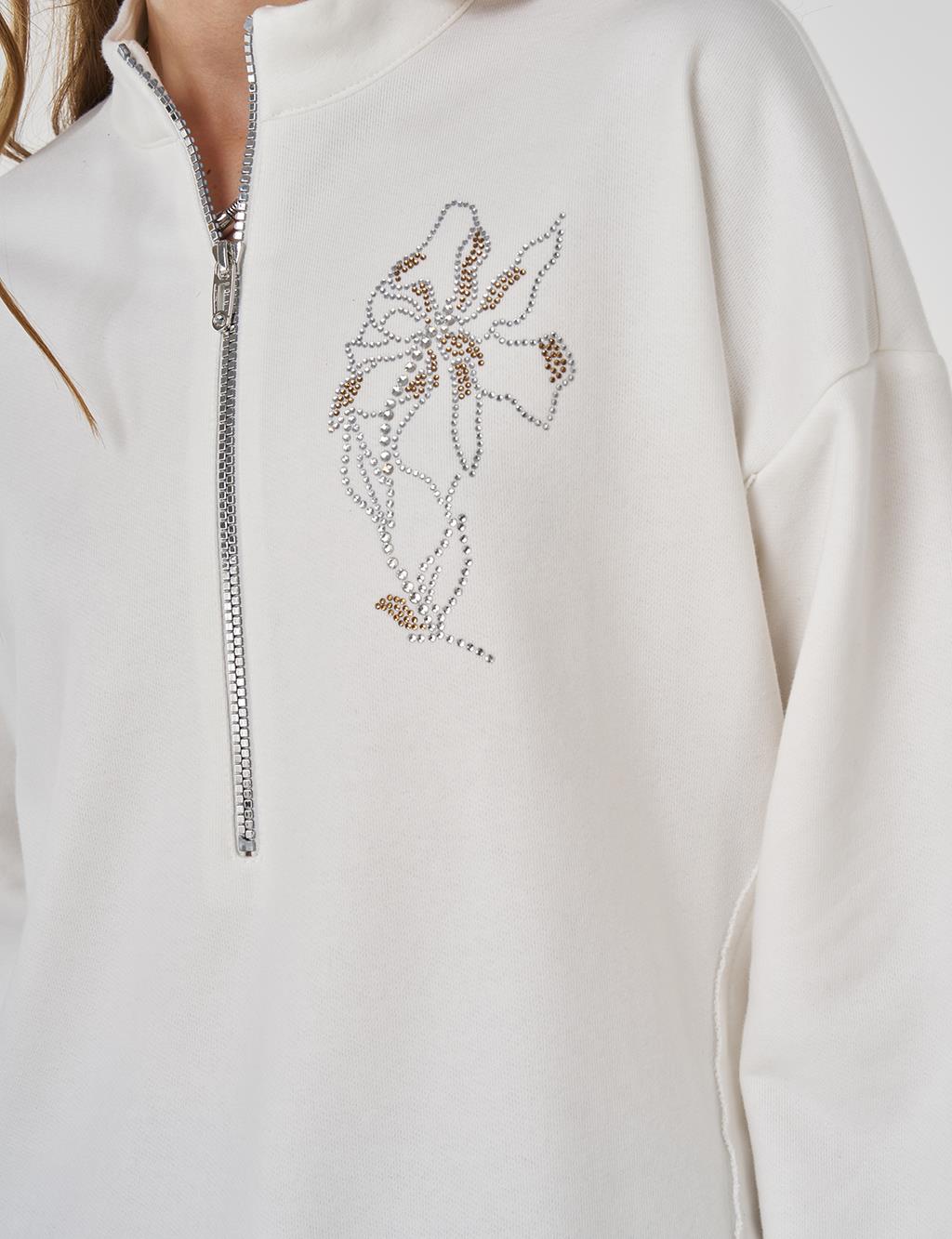 Hotfix Printed Three-Thread Sweatshirt Ecru