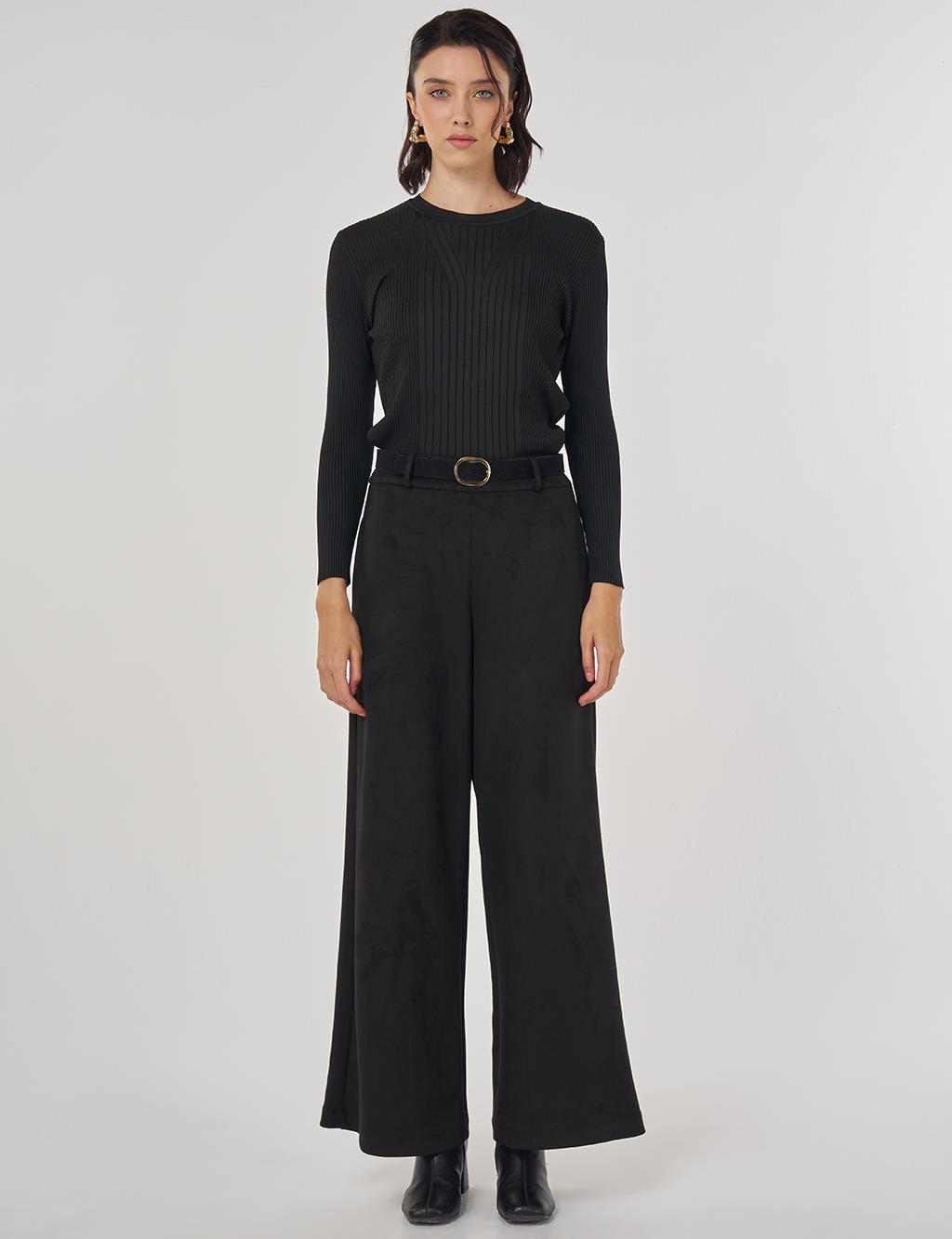 Belted Suede Pants Black