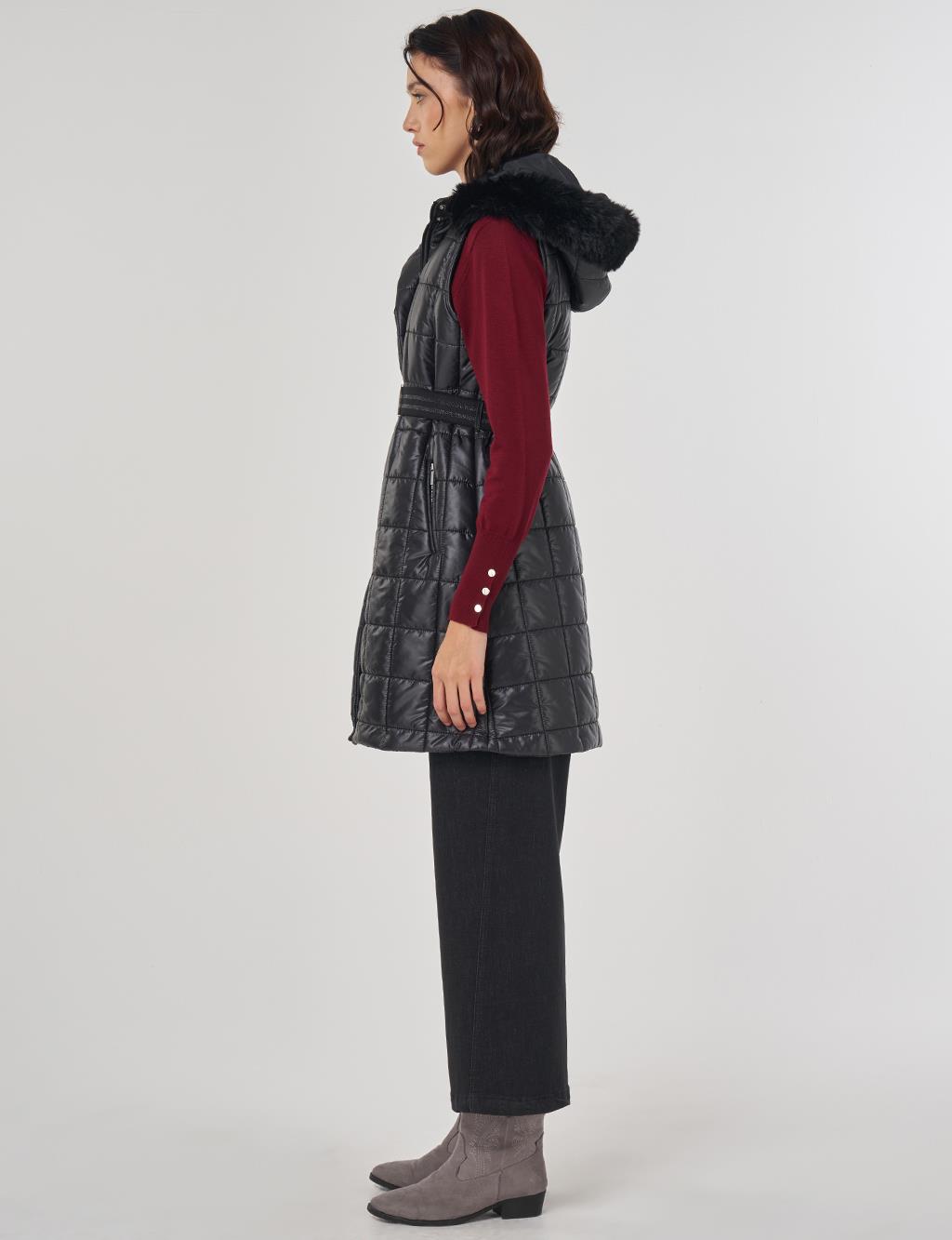 Suni Kürklü Şişme Yelek Siyah 