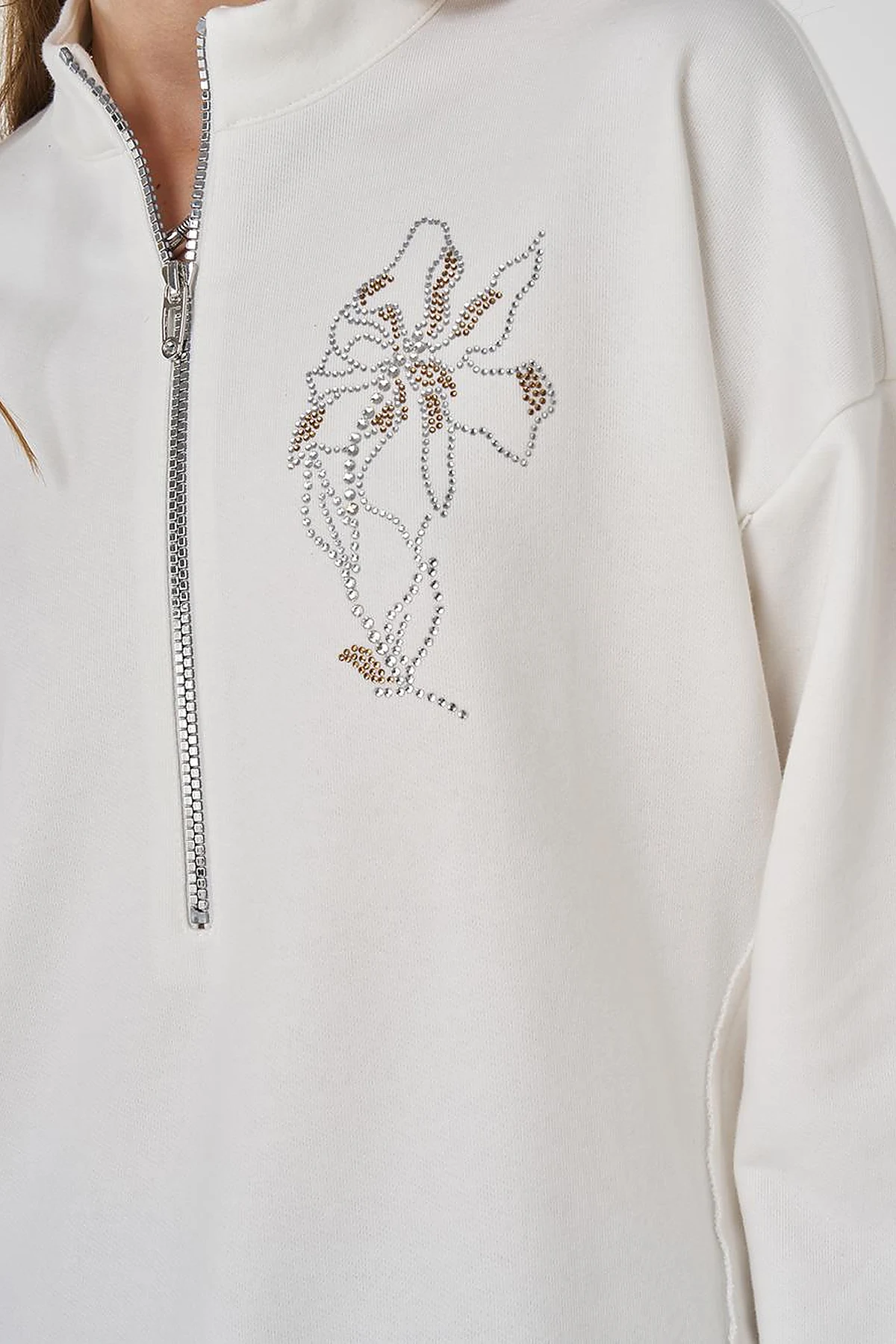 Hotfix Printed Three-Thread Sweatshirt Ecru