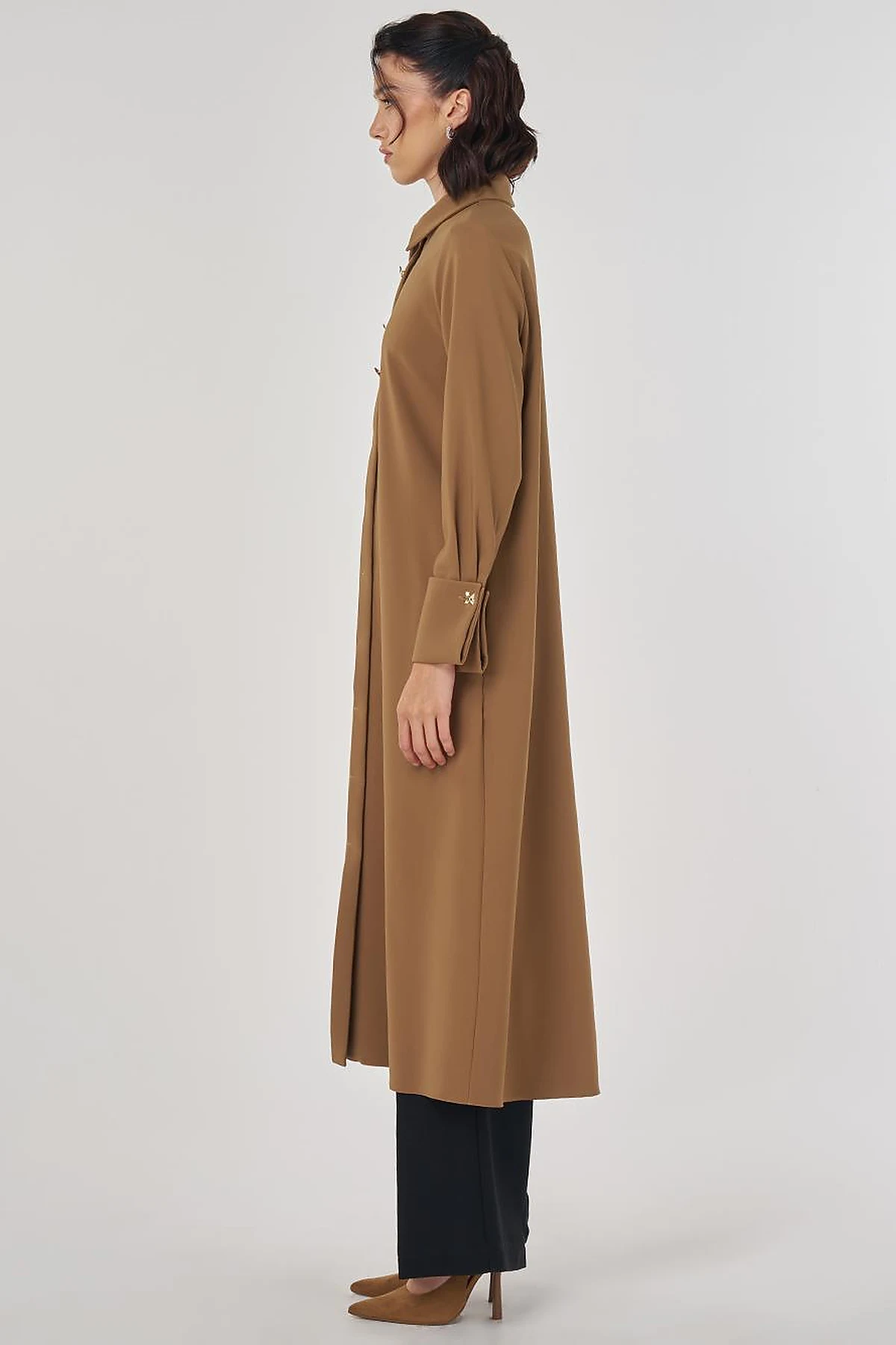 Shiny Button Long Tunic Dark Olive