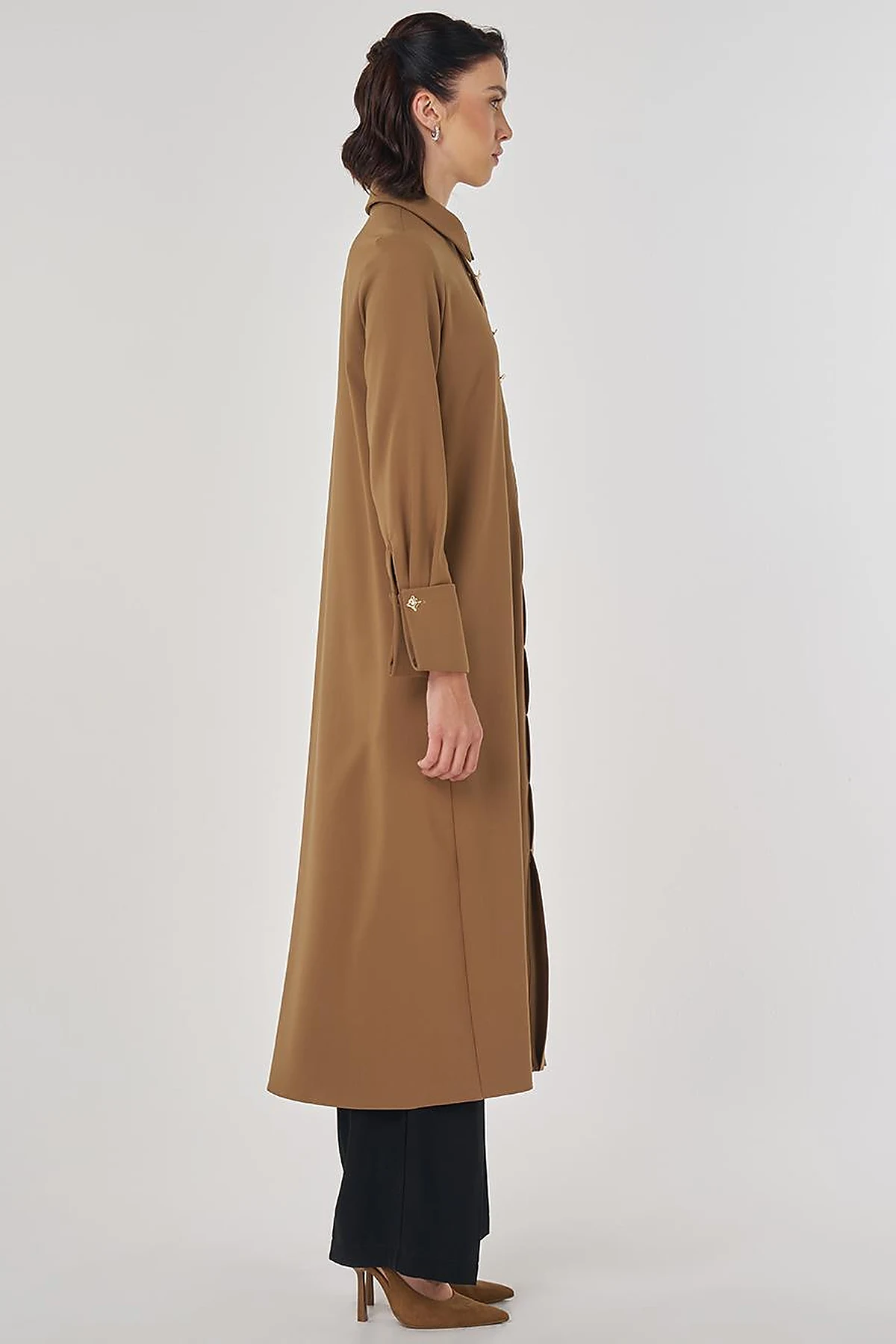 Shiny Button Long Tunic Dark Olive