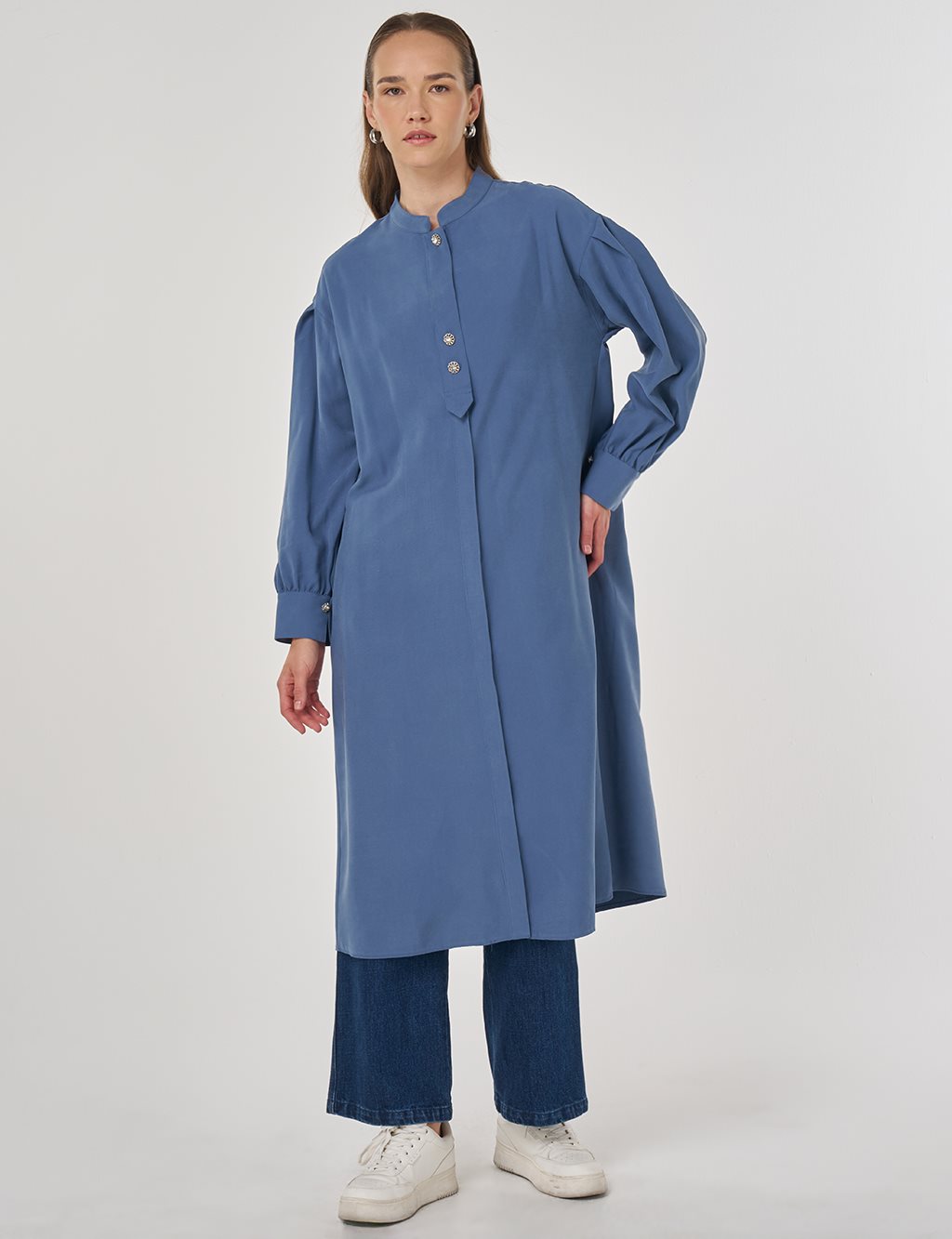 Hakim Yaka Rayon Uzun Tunik İndigo 