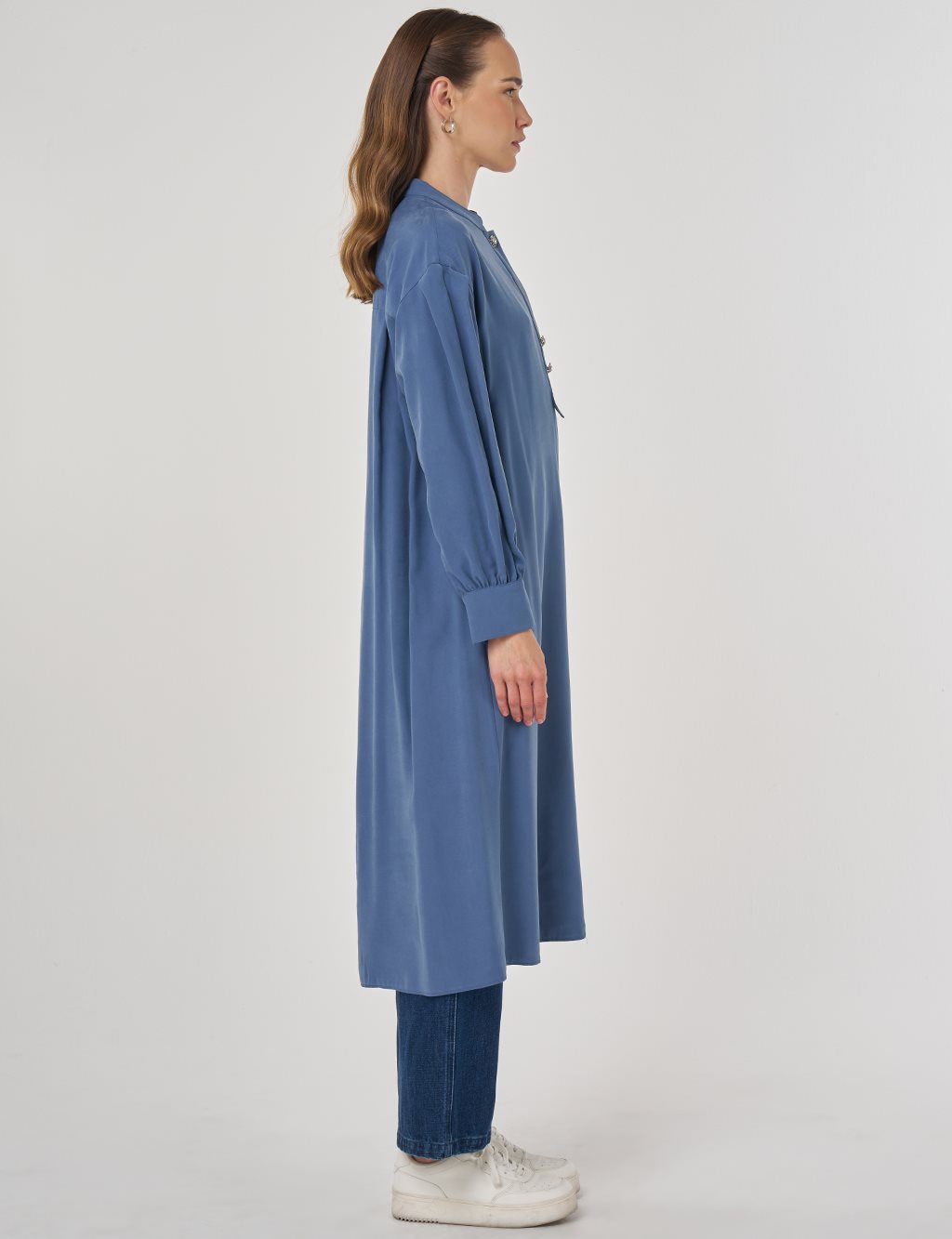 Hakim Yaka Rayon Uzun Tunik İndigo 