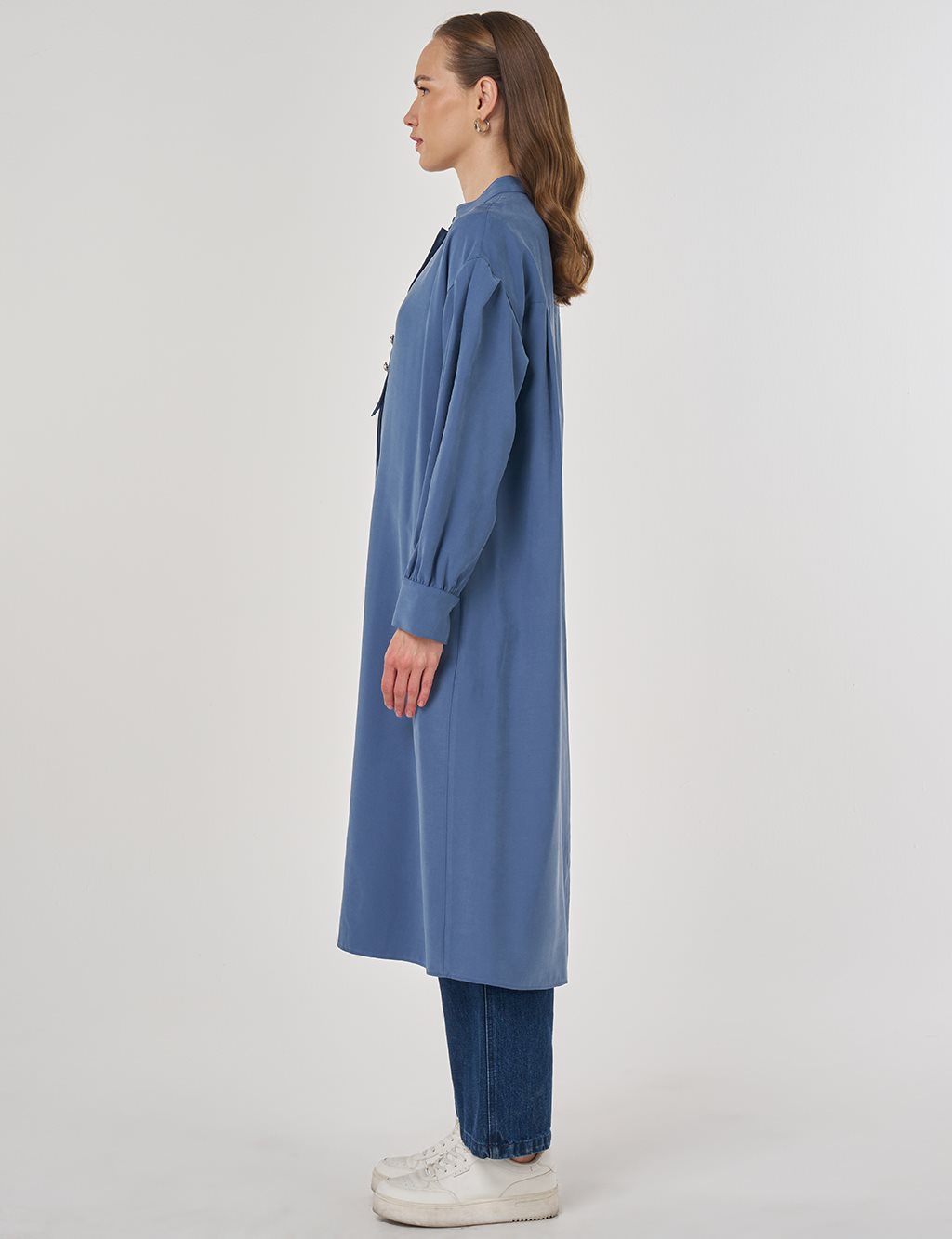 Hakim Yaka Rayon Uzun Tunik İndigo 