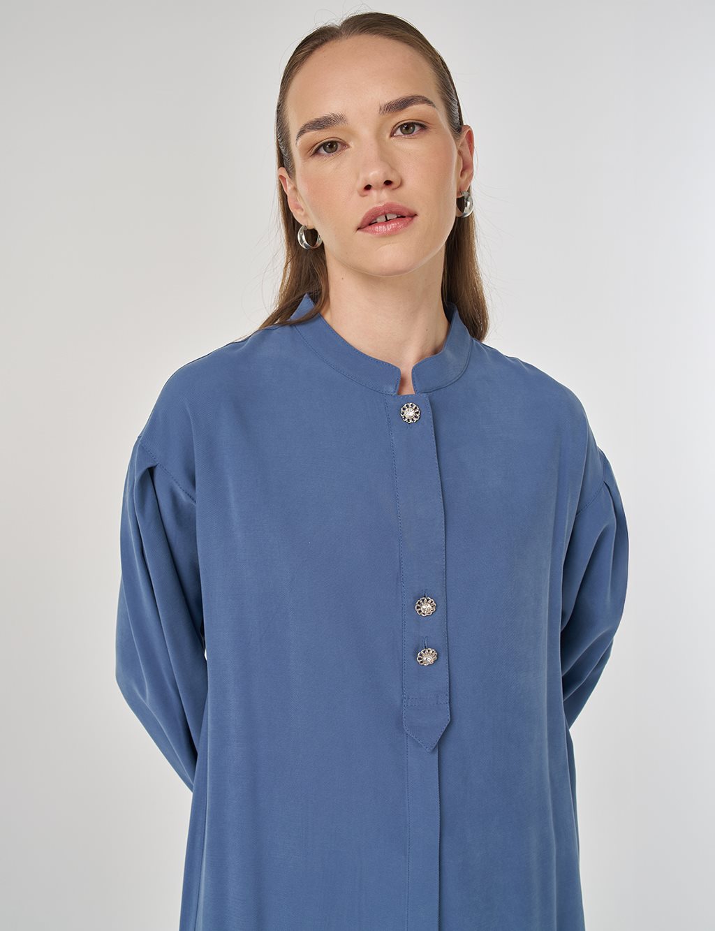 Hakim Yaka Rayon Uzun Tunik İndigo 