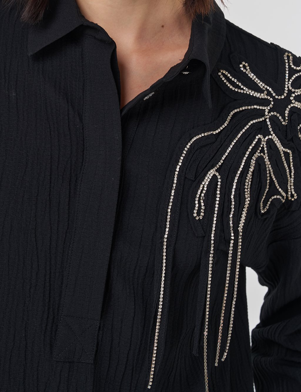 Embroidered Appliqué Viscose Tunic Black