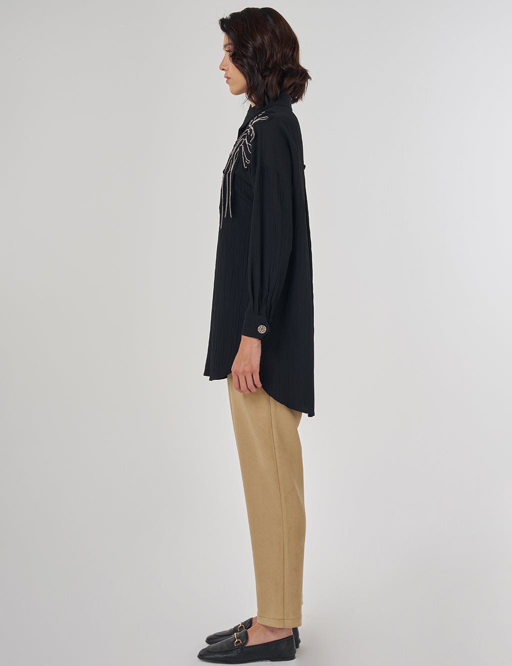 Embroidered Appliqué Viscose Tunic Black