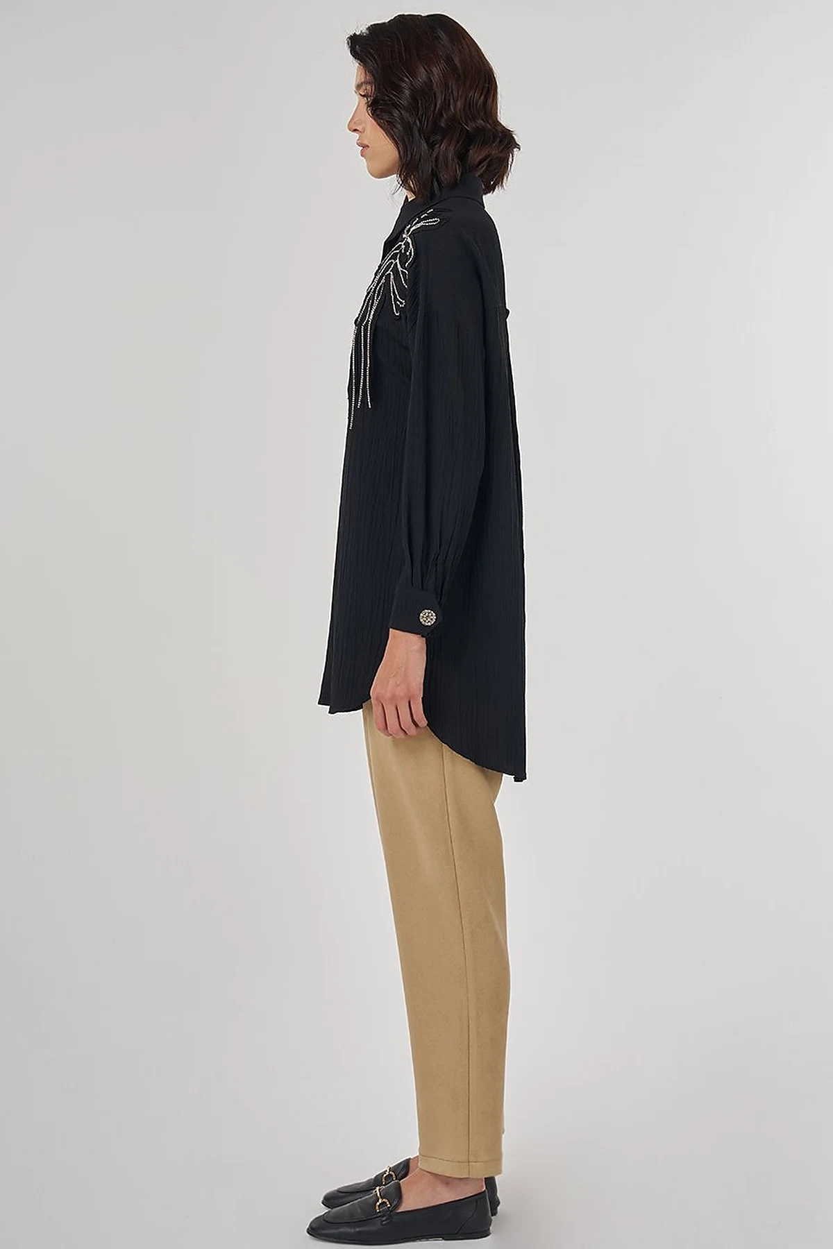 Embroidered Appliqué Viscose Tunic Black