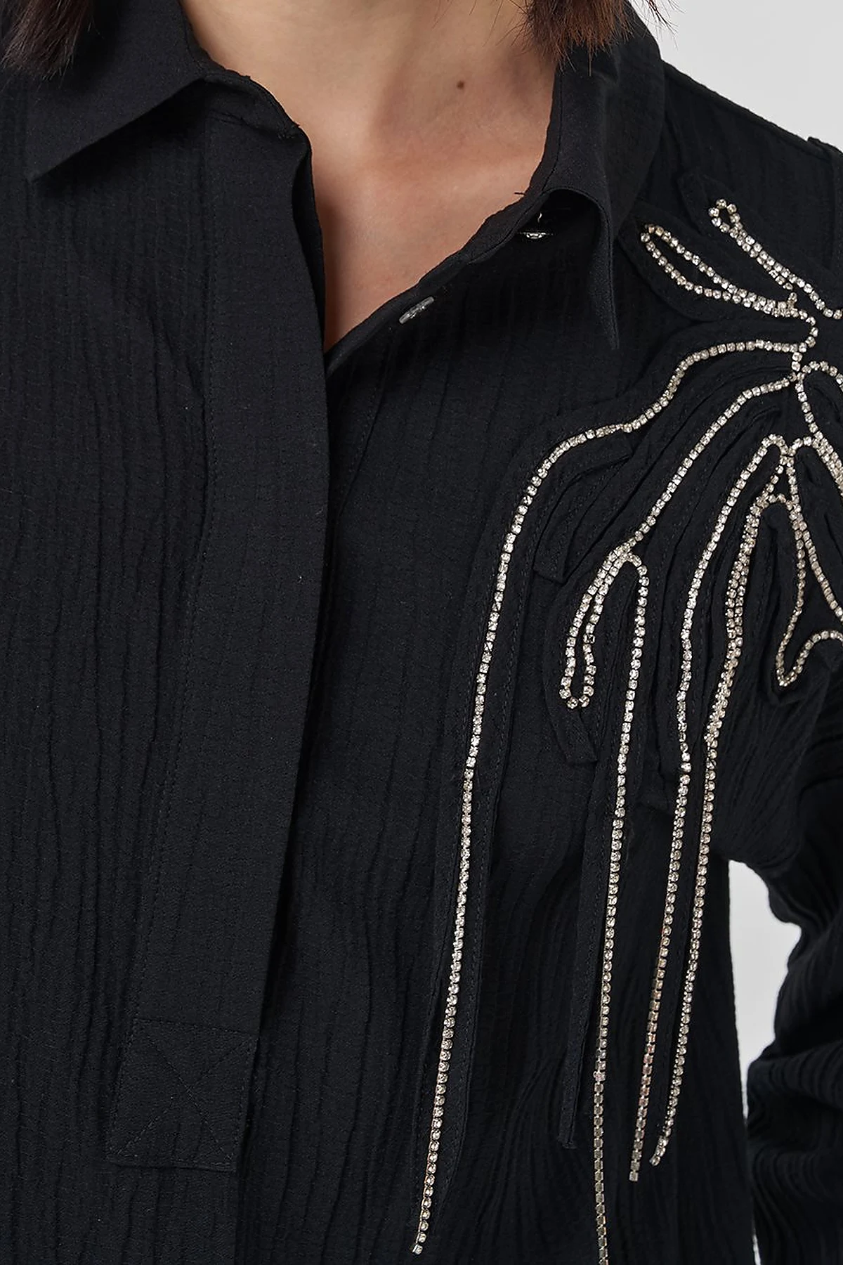 Embroidered Appliqué Viscose Tunic Black