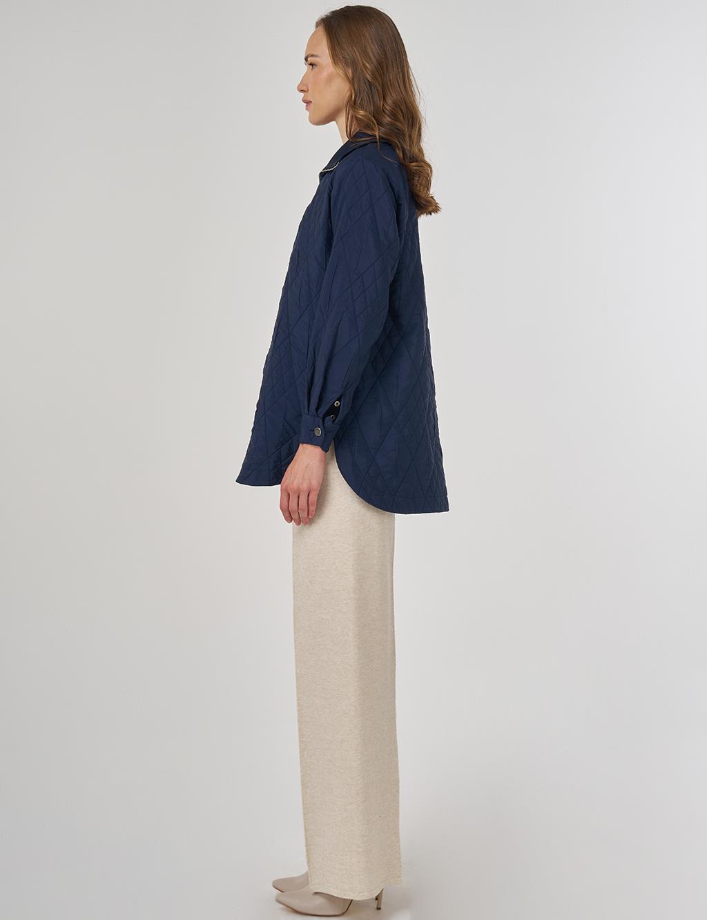 Wide Collar Embossed Sweatshirt Dark Navy