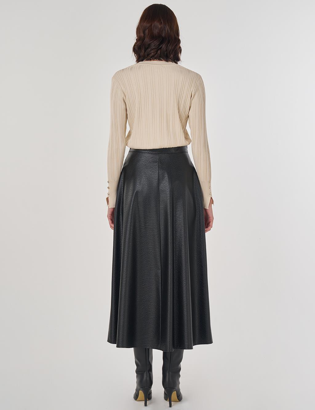 Yüksek Bel Suni Deri Etek Siyah 