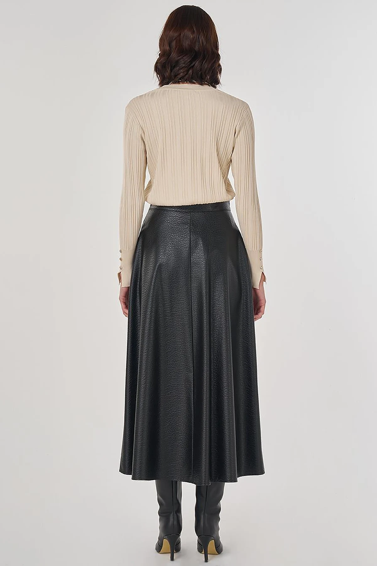 Faux Leather Flared Skirt Black