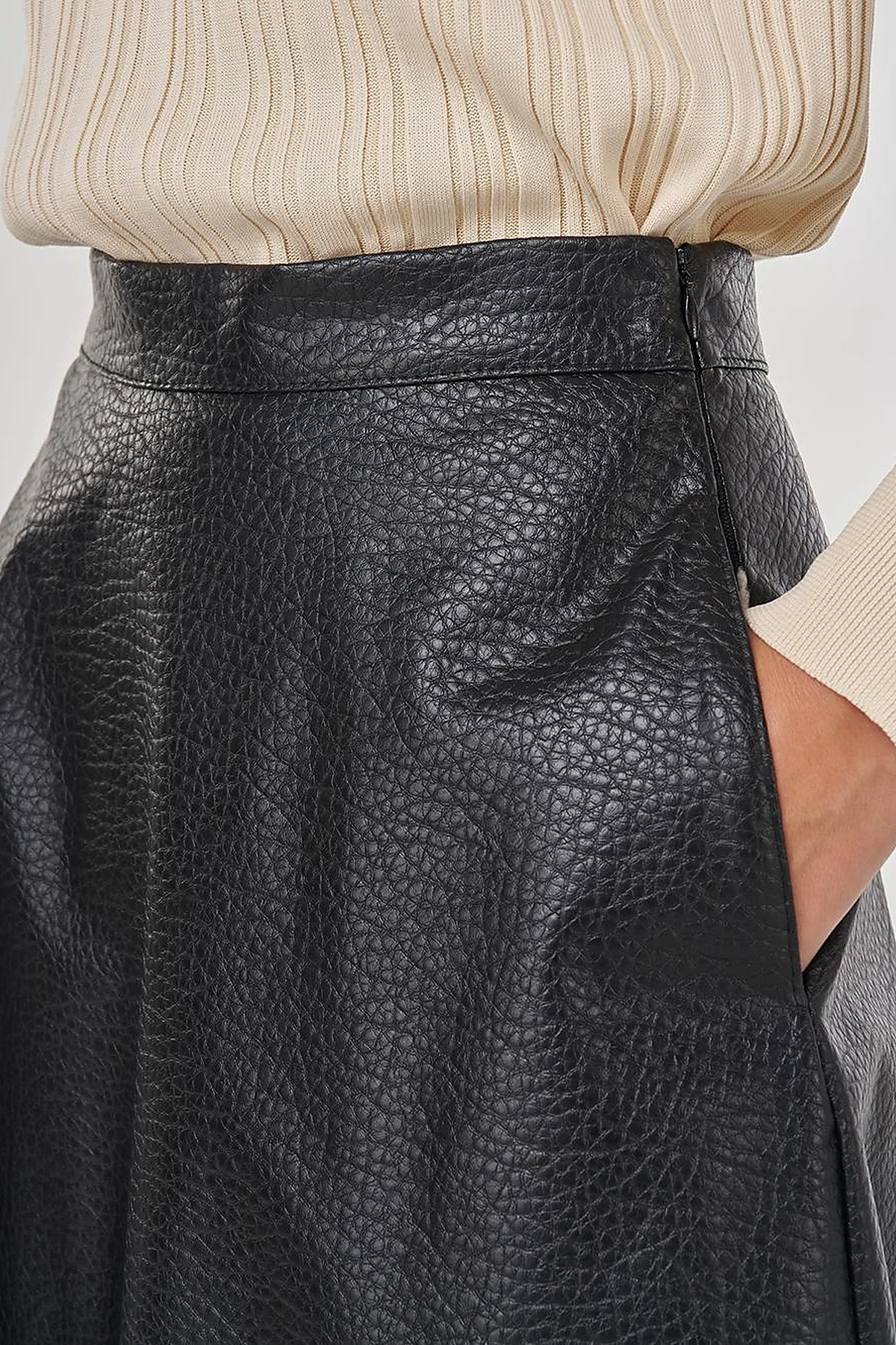 Faux Leather Flared Skirt Black