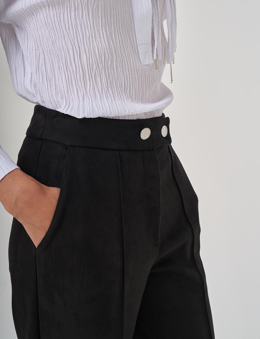 Ribbed Suede Pants Black