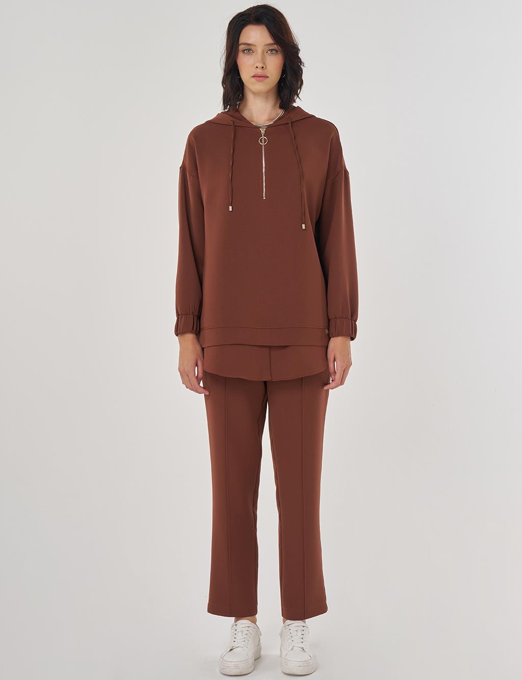 Drop Shoulder Two-Piece Set Brown