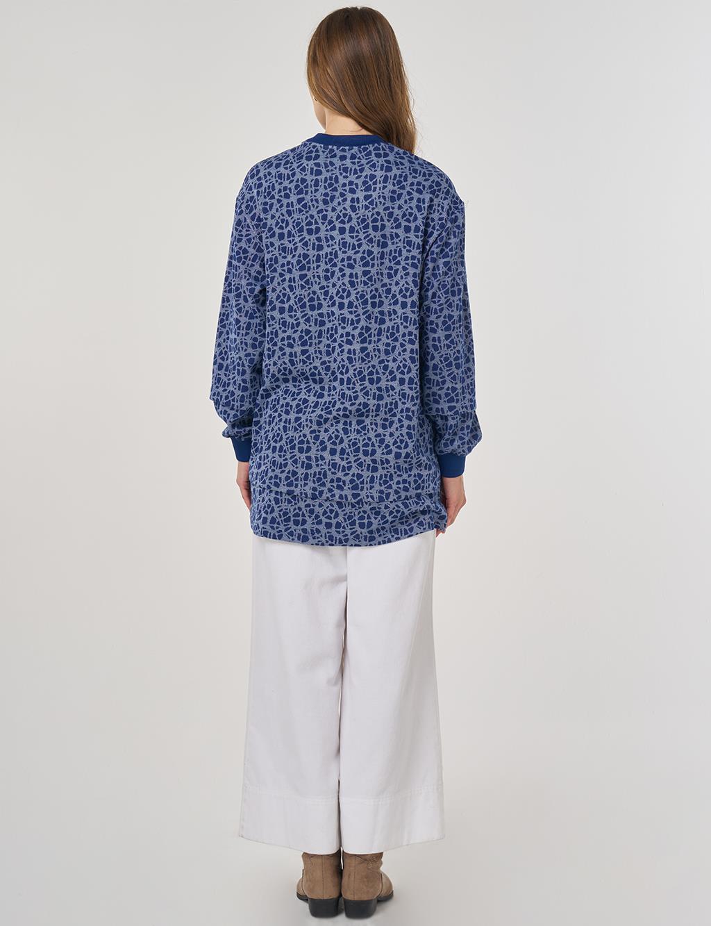 Desenli Viskon Sweatshirt İndigo 