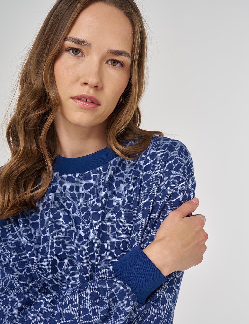 Desenli Viskon Sweatshirt İndigo 