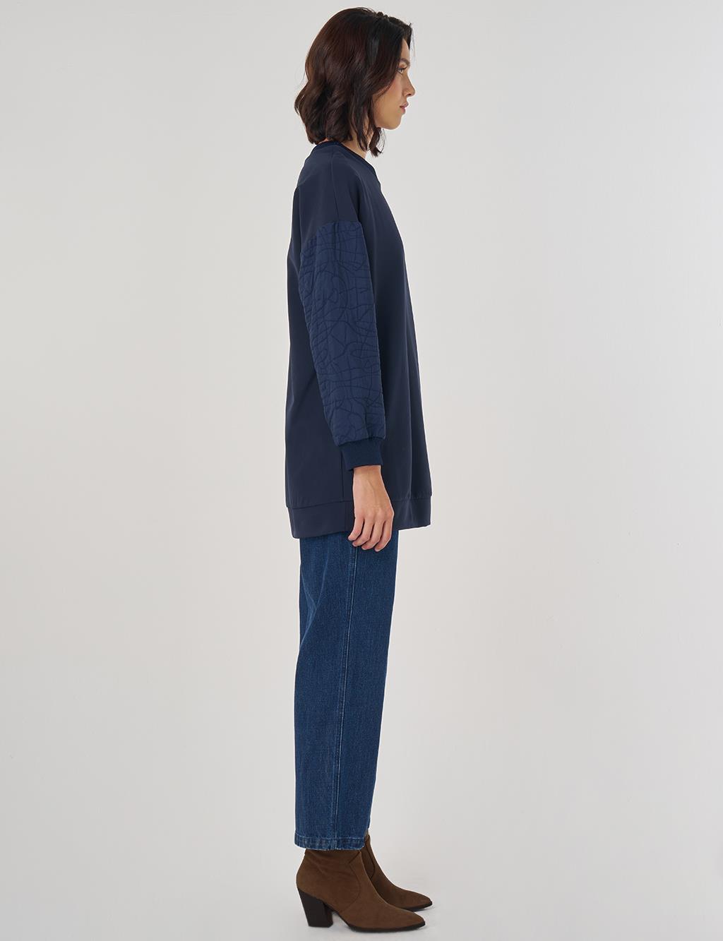 Kumaş Garnili Sweatshirt Koyu Lacivert