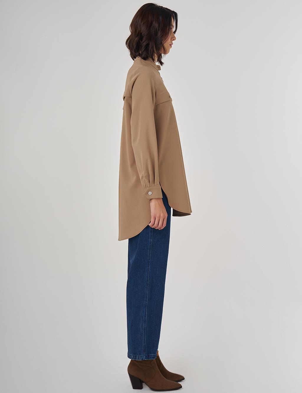 Stitch Detailed Tunic in Dark Taupe