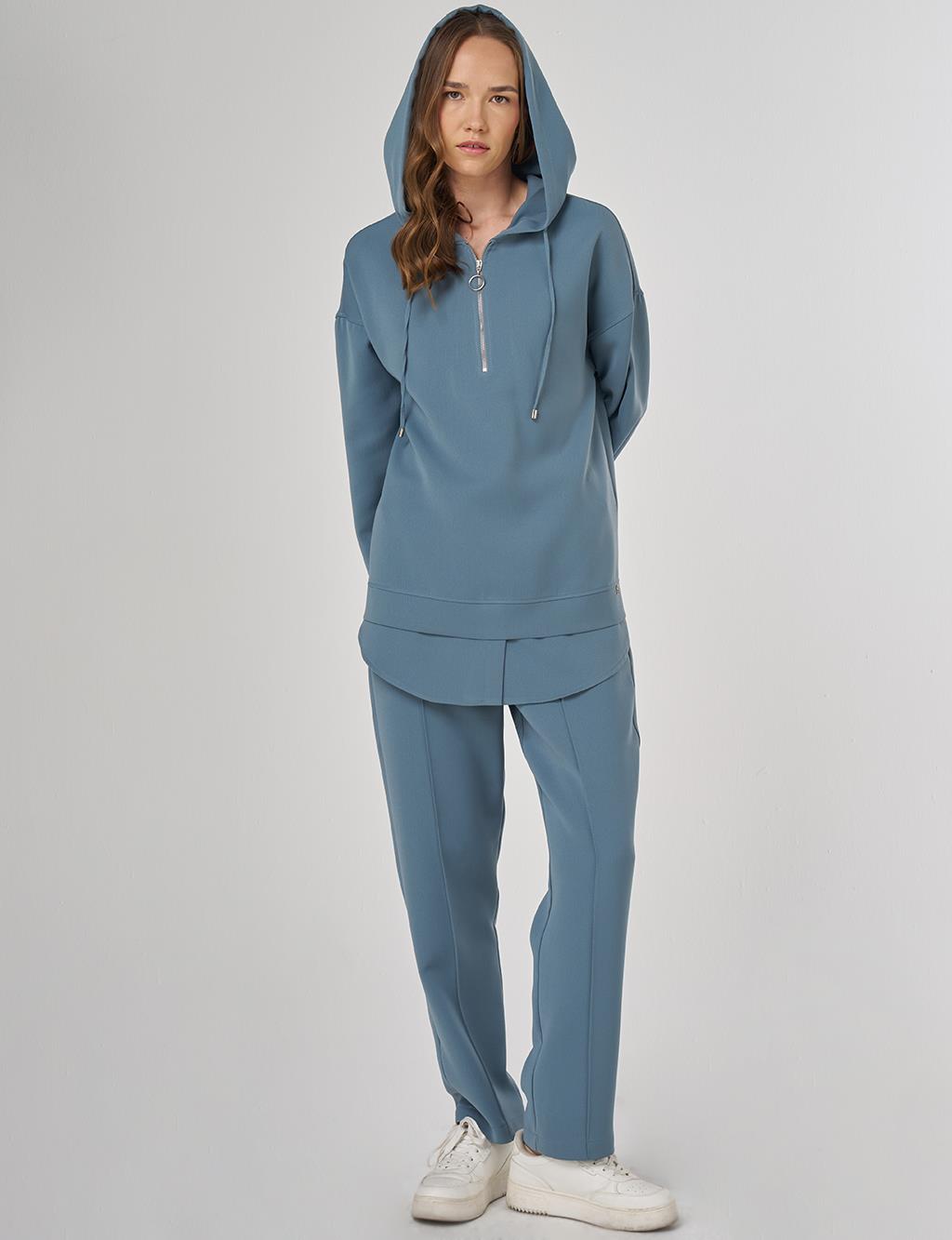 Drop Shoulder Two-Piece Set Misty Blue