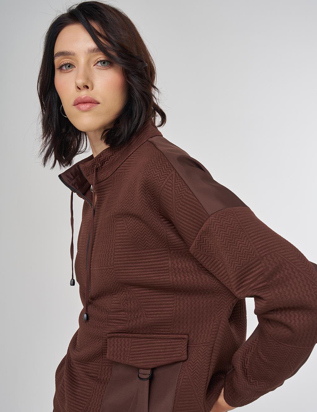 Cep Detaylı İkili Takım Koyu Kahve 