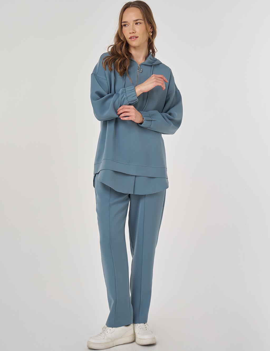 Drop Shoulder Two-Piece Set Misty Blue