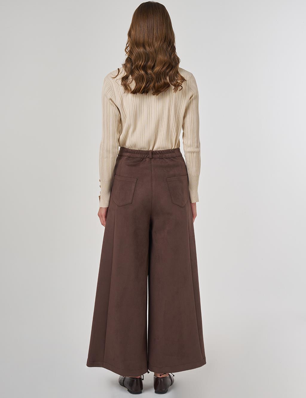 Wide Leg Suede Pants Dark Brown