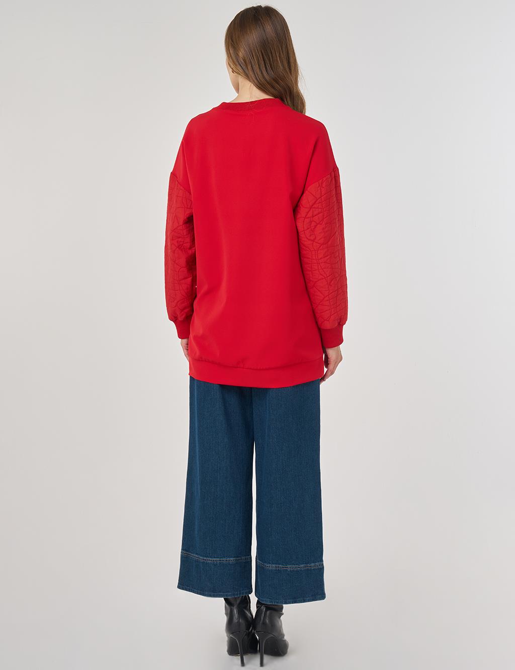 Kumaş Garnili Sweatshirt Kırmızı 